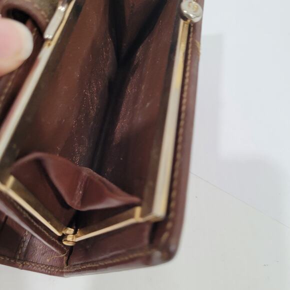 GUCCI Vintage GG Wallet Medium Bifold Brown Coin Bill Purse Kisslock Leather - Picture 10 of 15